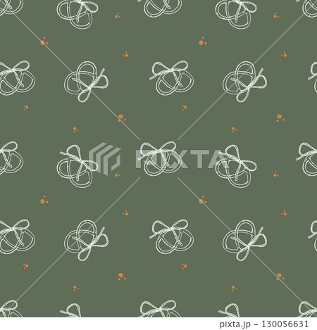 Vector seamless pattern with bagels and bows. Sweet seamless pattern with Christmas sweets and pastries. White and gold bagels on green background. Vector illustration. Vector seamless pattern with bagels and bows. Sweet seamless pattern with Christmas sweets and pastries. White and gold bagels on green background. Vector illustration. 130056631