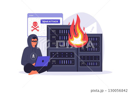 Hacker Launching a DDoS Attack on Server Illustration 130056842