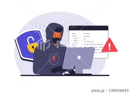 Hacker Breaking into a System with Code Illustration 130056843