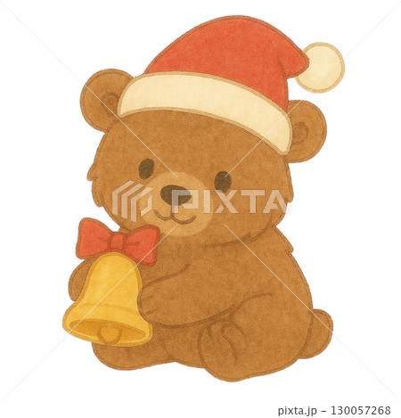 クリスマスのベルを持った子グマのイラスト 130057268