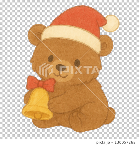 クリスマスのベルを持った子グマのイラスト 130057268