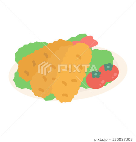 お皿に乗ったエビフライ　イラスト 130057305