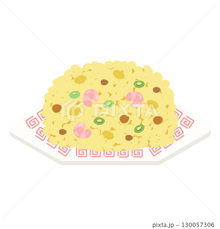 お皿に乗った炒飯　イラスト 130057306