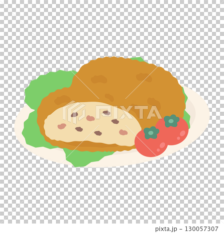 お皿に乗ったコロッケ　イラスト 130057307