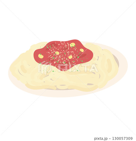 お皿に乗ったミートソースパスタ　イラスト 130057309