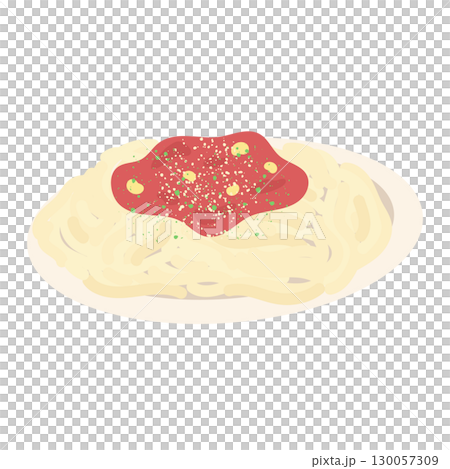 お皿に乗ったミートソースパスタ　イラスト 130057309