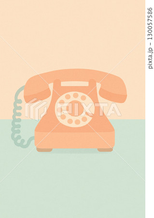 Minimal pastel illustration of vintage rotary telephone on soft mint desk with peach wall background retro communication concept Minimal pastel illustration of vintage rotary telephone on soft mint desk with peach wall background retro communication concept 130057586