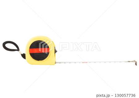 Yellow tape measure isolated on white background 130057736