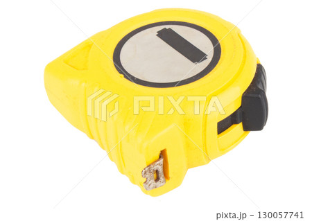 Yellow tape measure isolated on white background Yellow tape measure isolated on white background 130057741