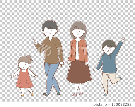 Illustration of a happy family walking (warm colors) 130058282