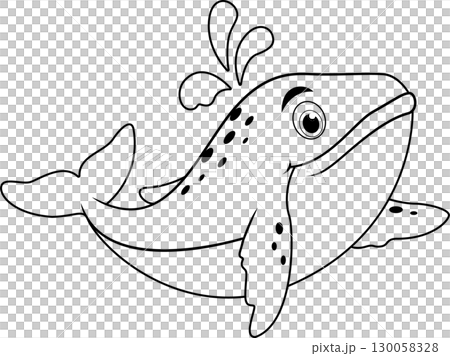 Whale cartoon splashing water line art Whale cartoon splashing water line art 130058328