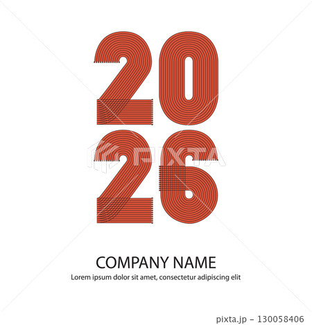 Modern minimal cover background with 2026 numbers in black red thin lines striped isolated on white background. Graphic design vector illustration for Happy New Year Banner Greeting Card Annual Report 130058406