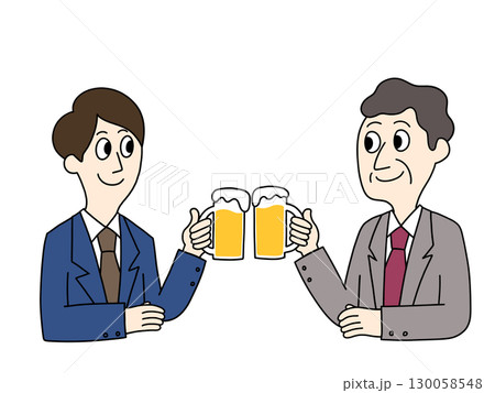 生ビールで乾杯する上司と部下 130058548