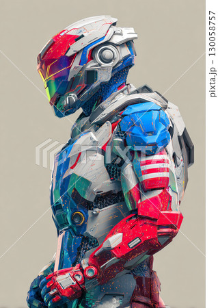 虹色に輝くアーマースーツを纏った未来ロボット戦士 130058757