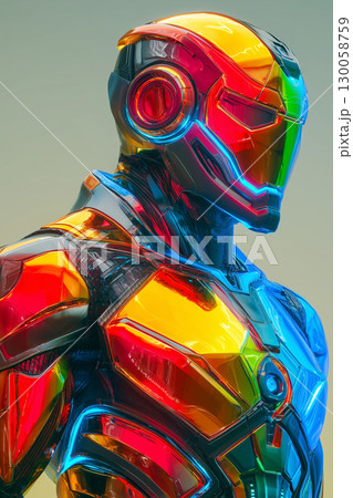 虹色に輝くアーマースーツを纏った未来ロボット戦士 130058759