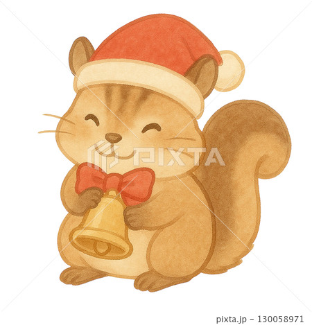 クリスマスのベルを持ったリスのイラスト 130058971