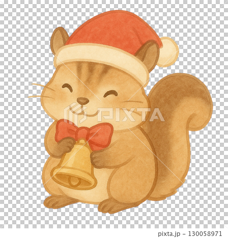 クリスマスのベルを持ったリスのイラスト 130058971