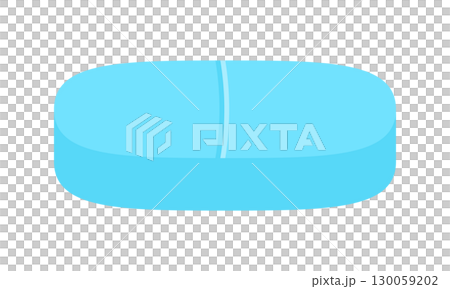 細長い形の水色の錠剤のイラスト- カプレット型の薬･サプリメント･ドラッグ等のシンプルなタブレット 130059202