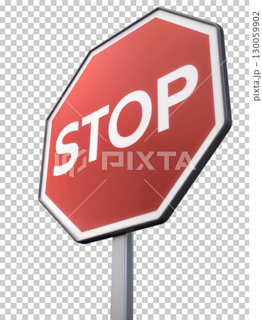 Red octagonal stop traffic sign isolated transparent background 130059902