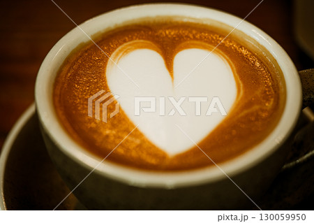 Cups of coffee decorated with a heart Cups of coffee decorated with a heart 130059950