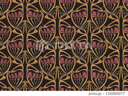 Decorative flowers and leaves in art nouveau style Decorative flowers and leaves in art nouveau style 130060077