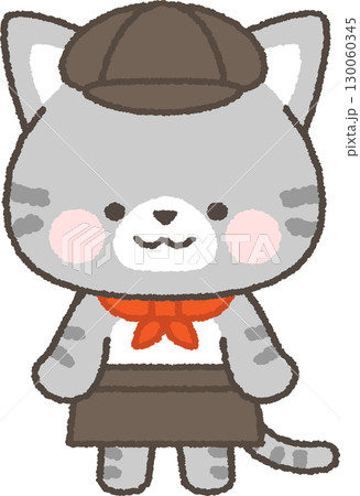 立っているサバトラネコのカフェ店員 130060345