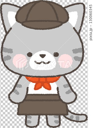 站立的虎斑貓咖啡館服務員 130060345