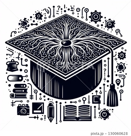 A neumorphic graduation cap icon, AI generated image 130060628