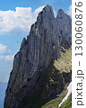 Spectacular mountain peaks rise against a clear blue sky in a breathtaking landscape view 130060876