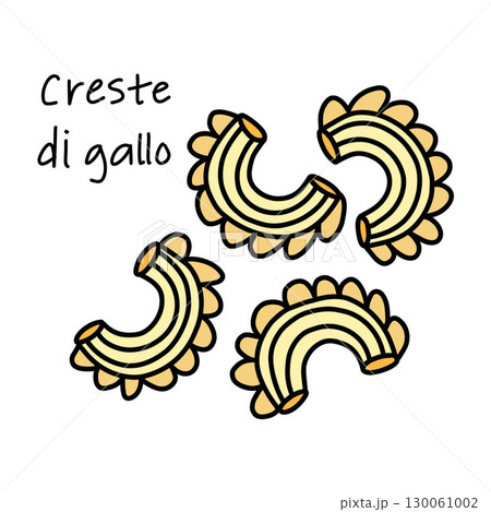 Illustration of Italian pasta Creste Di Gallo, cockscomb shape isolated on white Illustration of Italian pasta Creste Di Gallo, cockscomb shape isolated on white 130061002