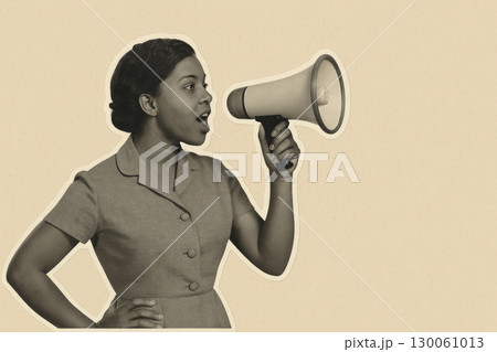 woman with megaphone, retro collage, generative AI woman with megaphone, retro collage, generative AI 130061013