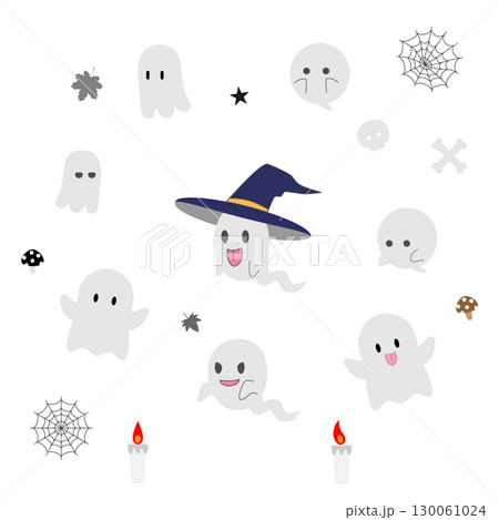 ハロウィンのおばけキャラクターセット｜魔女帽子,クモの巣,ろうそく 130061024