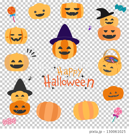 ハロウィンのかぼちゃとお菓子セット｜ジャックオーランタン,キャンディ,文字 130061025