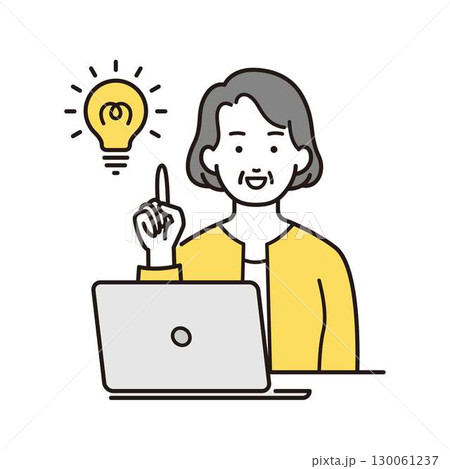 ひらめきのシニア女性イラスト 130061237