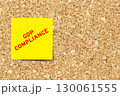 Yellow note paper with word GDP (Good distribution practice) compliance on cork board background with copy space 130061555