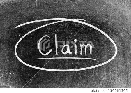 White chalk hand writing in word claim and circle shape on blackboard background 130061565