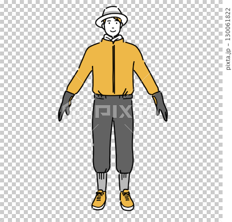 A man in a forest wearing protective clothing against mosquitoes, ticks, and other pests 130061822