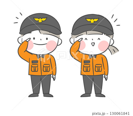 A drawing of firefighter children character who salutes A drawing of firefighter children character who salutes 130061841