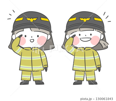 A drawing of firefighter children character who salutes A drawing of firefighter children character who salutes 130061843