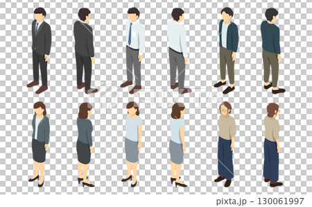 等距插圖：穿著西裝的男人和女人直立 130061997