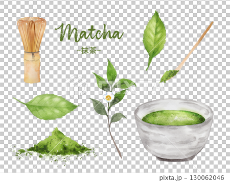 抹茶、茶道用具、茶葉水彩套裝 130062046