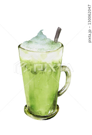 アイス抹茶ラテの水彩画 130062047