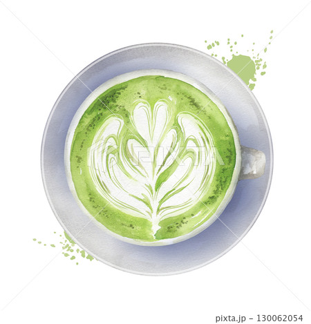 抹茶ラテの水彩画　抽象的な背景 130062054