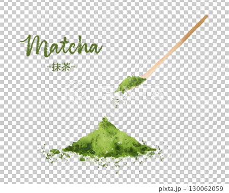 用茶匙舀出的抹茶粉的水彩畫 130062059