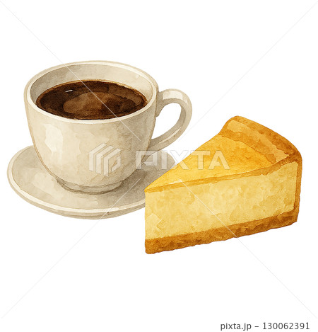 コーヒーとチーズケーキの水彩風イラスト 130062391