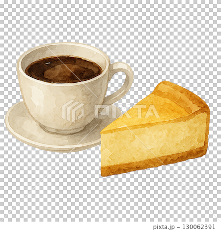コーヒーとチーズケーキの水彩風イラスト 130062391