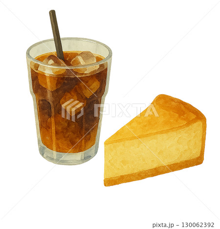 アイスコーヒーとチーズケーキの水彩風イラスト 130062392
