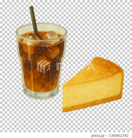 アイスコーヒーとチーズケーキの水彩風イラスト 130062392