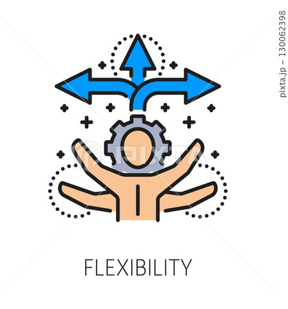Flexibility life skill color line icon or pictogram. Human potential lineart vector symbol, personal quality thin line sign. Personality life skill pictogram or outline icon with multitasking person Flexibility life skill color line icon or pictogram. Human potential lineart vector symbol, personal quality thin line sign. Personality life skill pictogram or outline icon with multitasking person 130062398
