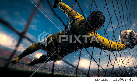 サッカーのゴールキーパーがボールを守る瞬間 サッカーのゴールキーパーがボールを守る瞬間 130062440